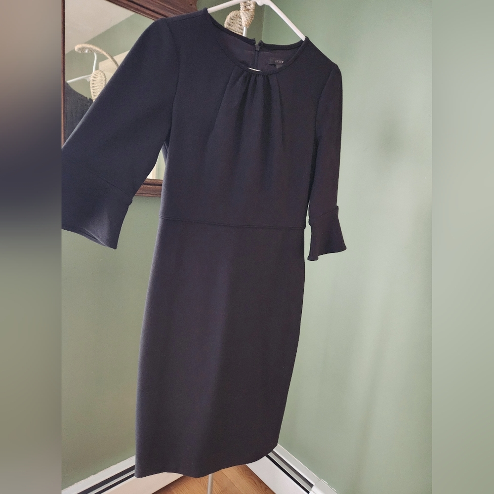 JCrew Solid Black Dress 3/4 Bell Sleeve Size 8P NWT